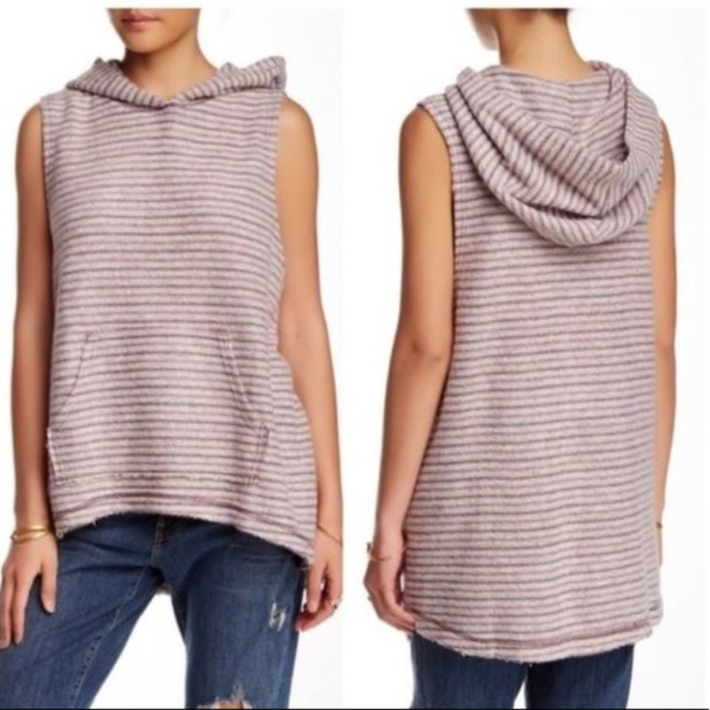 Free People Athleisure Striped French Terry Sleeveless Hoodie